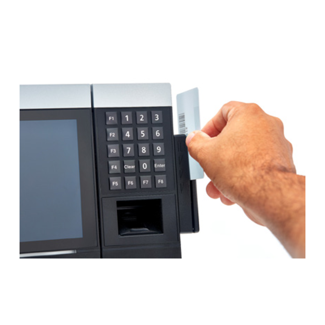 Swipe card reader in use