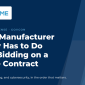 AutoTime hero graphic titled "What a Manufacturer Actually Has to Do Before Bidding on a Defense Contract," summarizing registration, accounting, and cybersecurity requirements.